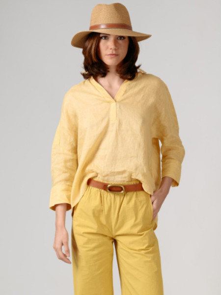 Blusa Lino Tipo Polo Amarillo Mantequill