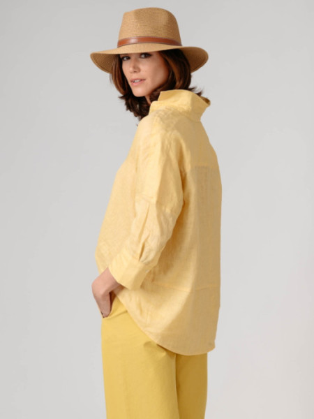 Blusa Lino Tipo Polo Amarillo Mantequill