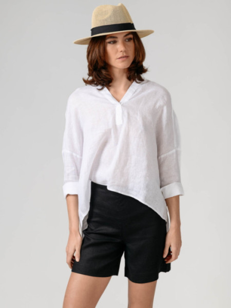 Blusa Lino Tipo Polo Crudo