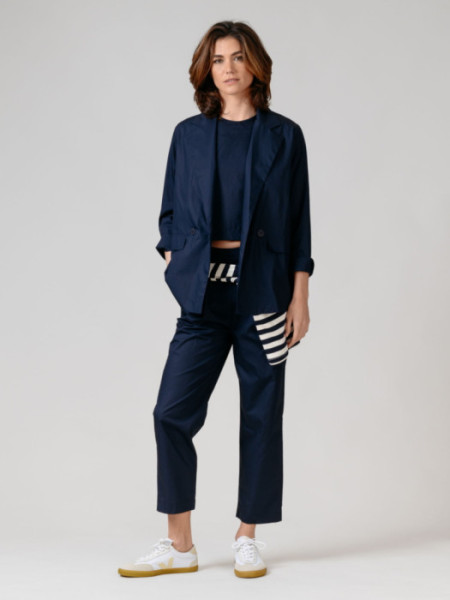 Americana Algodón Cruzada Marino