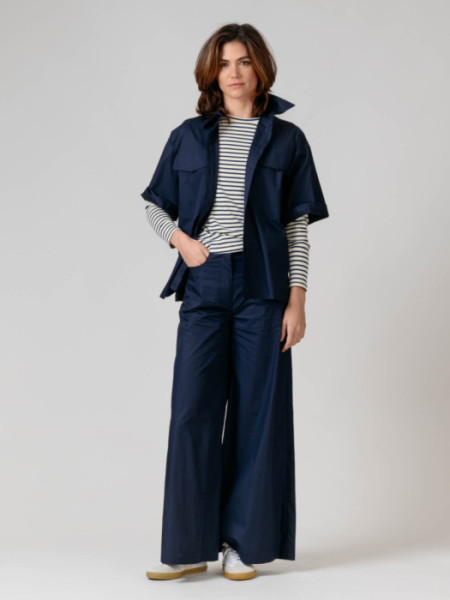 Pantalón Tiro Alto Cierre Botón Marino