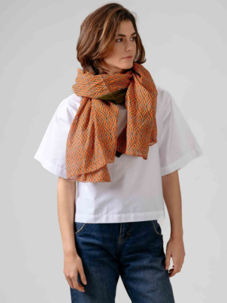 Fular Algodón Motivos Geométricos Naranj
