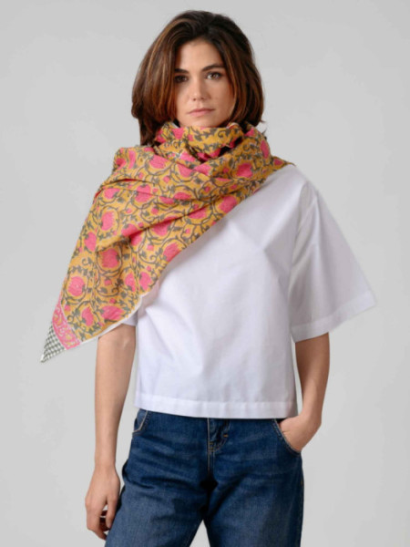 Fular Pareo Algodón Flores Amarillo