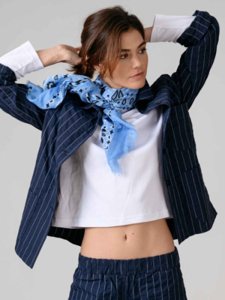 Fular Algodón Dibujos Azul Claro