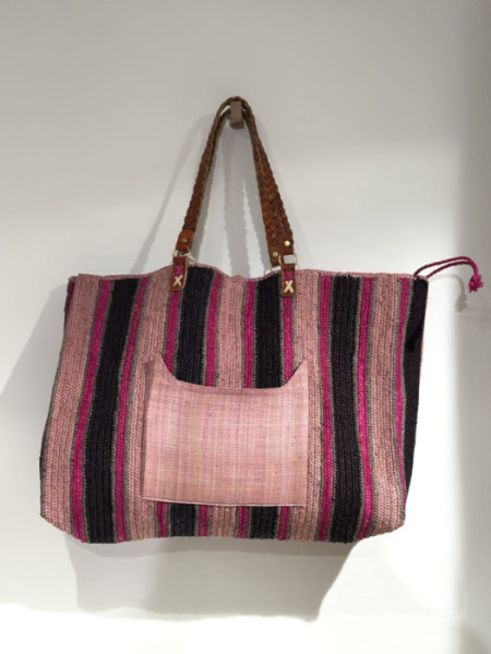 Maxi Bolso Rayas Marron y Rosa