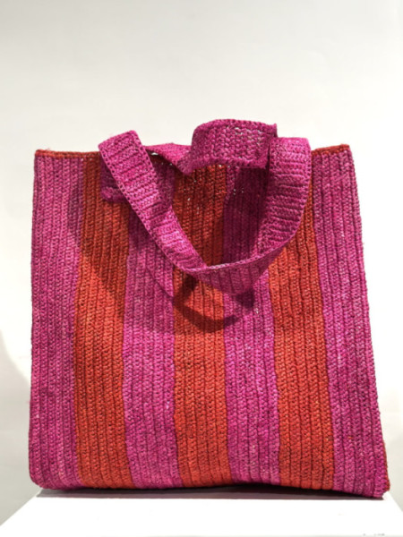 Bolso Rafia Grande Rayas Rosa y Rojo