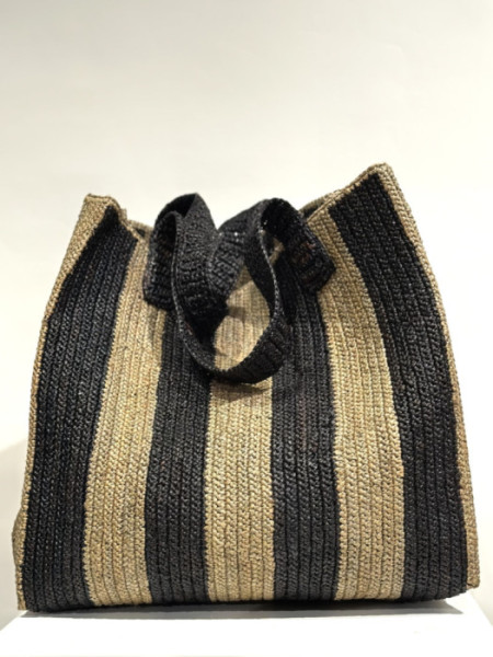 Bolso Rafia Grande Rayas Natural y Negro