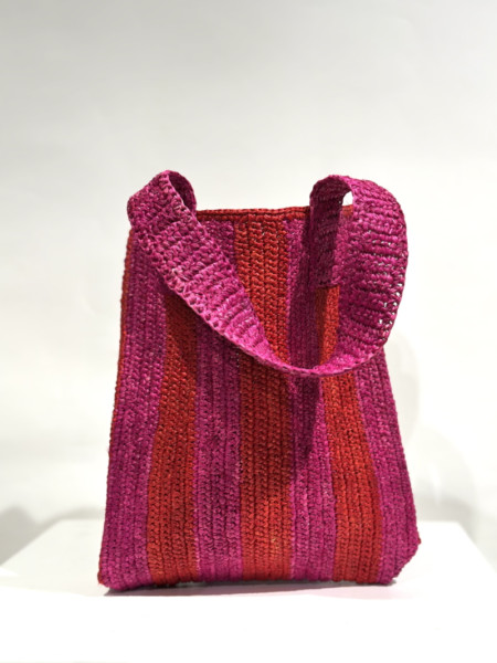 Bolso Rafia Pequeño Rayas Rosa y Rojo