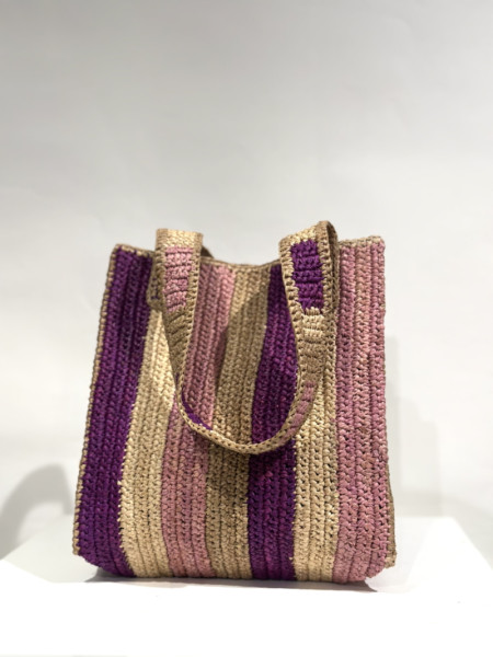 Bolso Rafia Pequeño Rayas Rosa y Morado