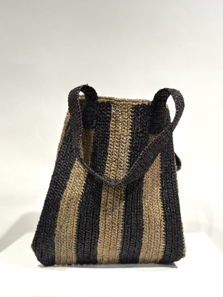 Bolso Rafia Pequeño Rayas Natural y Negr