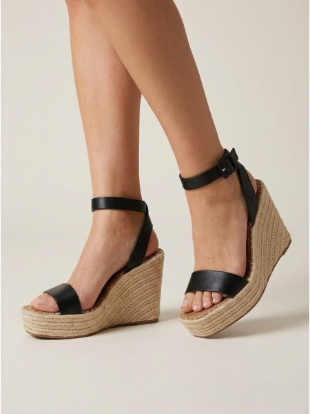 Sandalia Cuña Cuero Negro