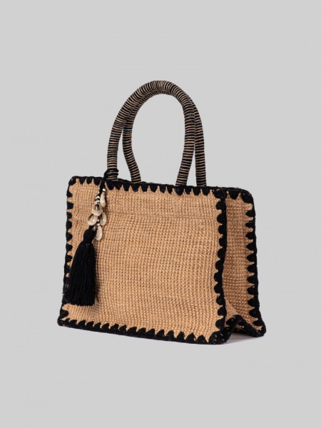 Bolso Natural Pequeño Ribete Negro