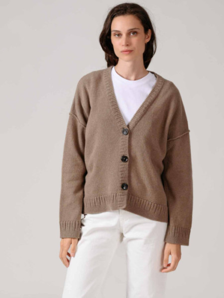 Chaqueta Cuello Pico Con Cashmere Topo