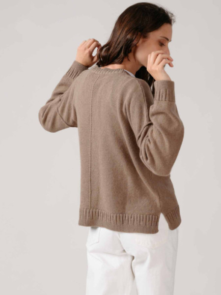 Chaqueta Cuello Pico Con Cashmere Topo