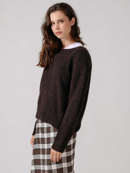 Jersey Cuello Barco Con Alpaca Marrón
