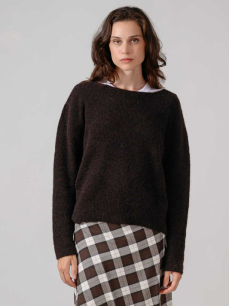 Jersey Cuello Barco Con Alpaca Marrón Jersey Cuello Barco Con Alpaca Marrón